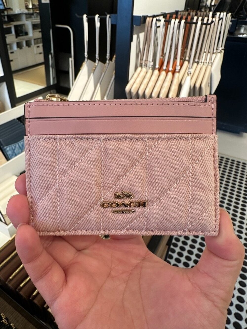 NWT! Coach CFA30 Women's Mini Skinny ID Case In Loved Denim With Quilting/Charm
